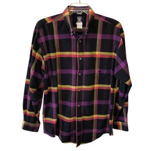 Twenty X Mens Large Black Purple Plaid Long Sleeve Button Up Collar Shirt 20X L